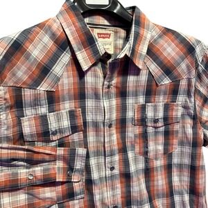 Levis Mens Modern Western Plaid Shirt L Large Long Sleeve Button Up Pearl Snap